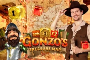 Official Live Dealer logo: Gonzo's Treasure Map by Evolution at Robocat